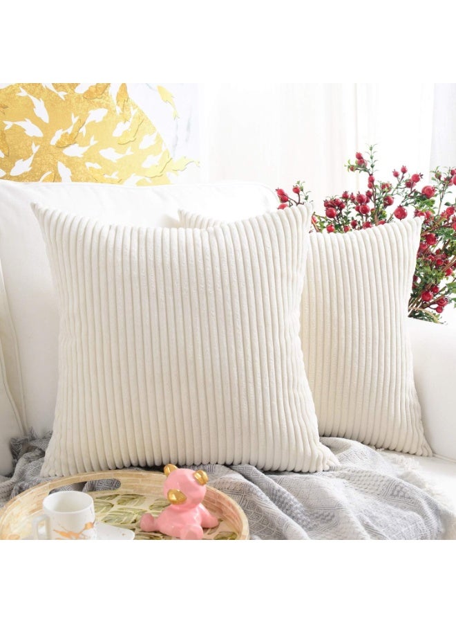 Pack of 2, Corduroy Soft Decorative Square Throw Pillow Cover Cushion Covers Pillowcase, Home Decor Decorations for Sofa Couch Bed Chair 26x26 Inch/65x65 cm (Striped Cream) - Image 1